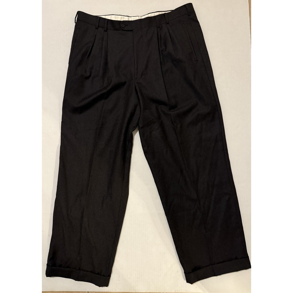 Keithmoor Black Textured Classic Dress Pant Pleats/Cuffs Lined 42‎ x 30
